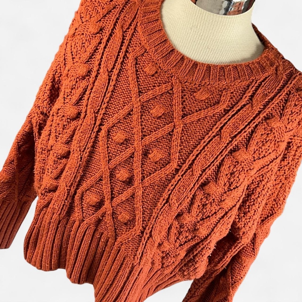 Womens Loved + Adored Oversized Rust Cable Acrylic Knit Sweater (Medium)